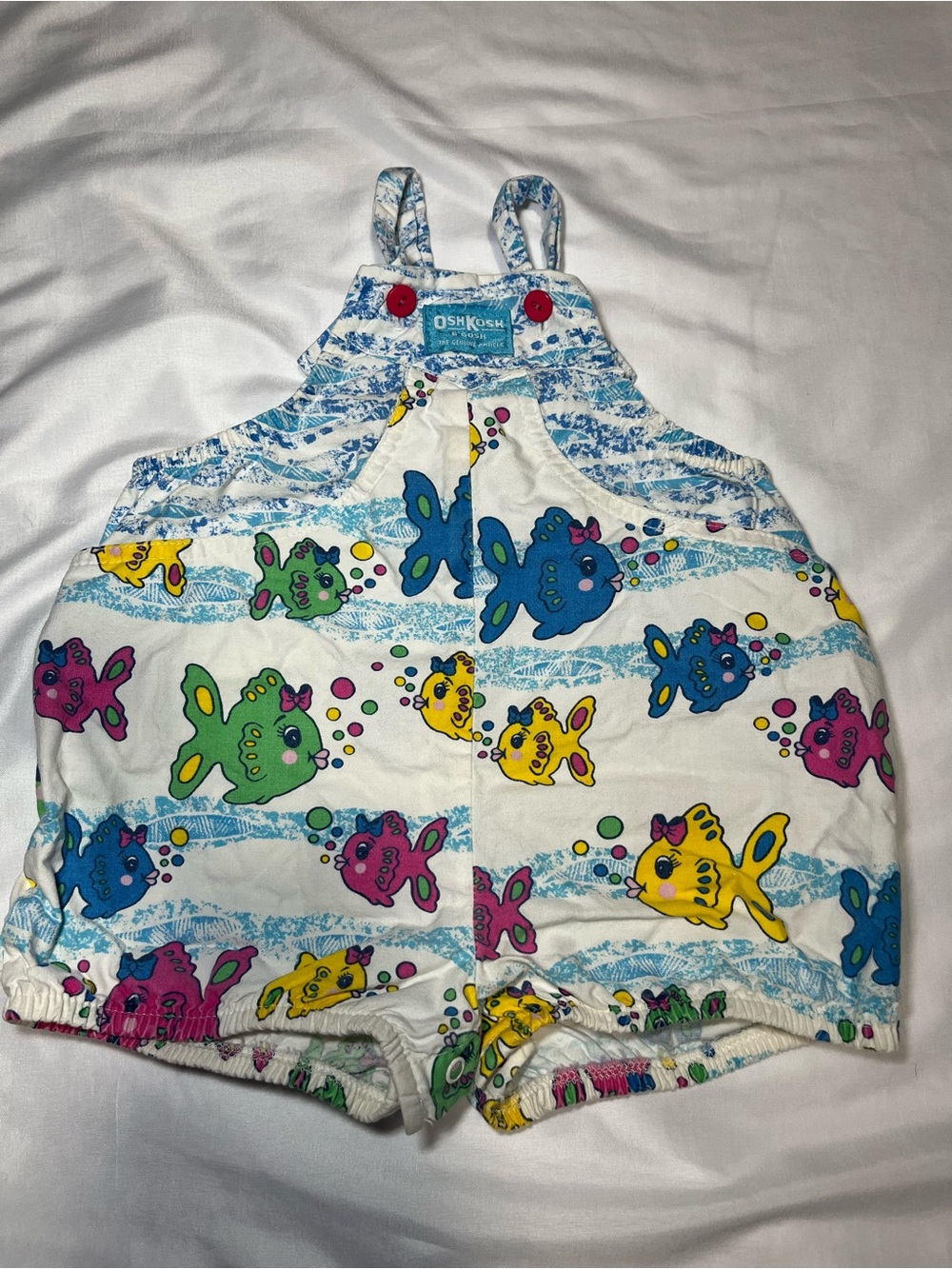 Vintage 90s OshKosh B’gosh Tropical Fish Print Bubble Shortalls Size 24m